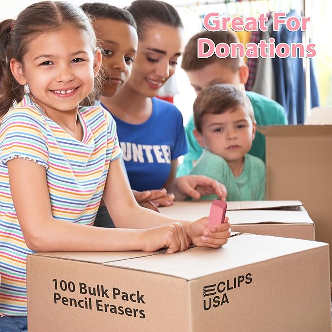 Erasers Bulk, 100 Pink Erasers for School, School Supplies for Kids