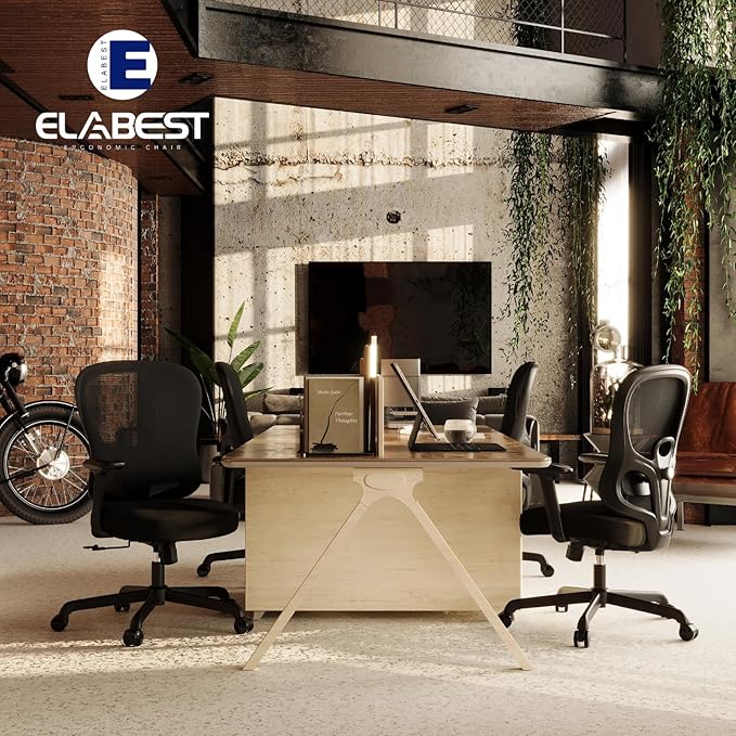 ELABEST Ergonomic Office Chair,Home Desk Chair with Mesh Back,Adjustable Lumbar Support,Built-in Springs Wide Seat,Executive Task Chair with 3-D Big Armrests,Tilt Function,Computer Desk Chair