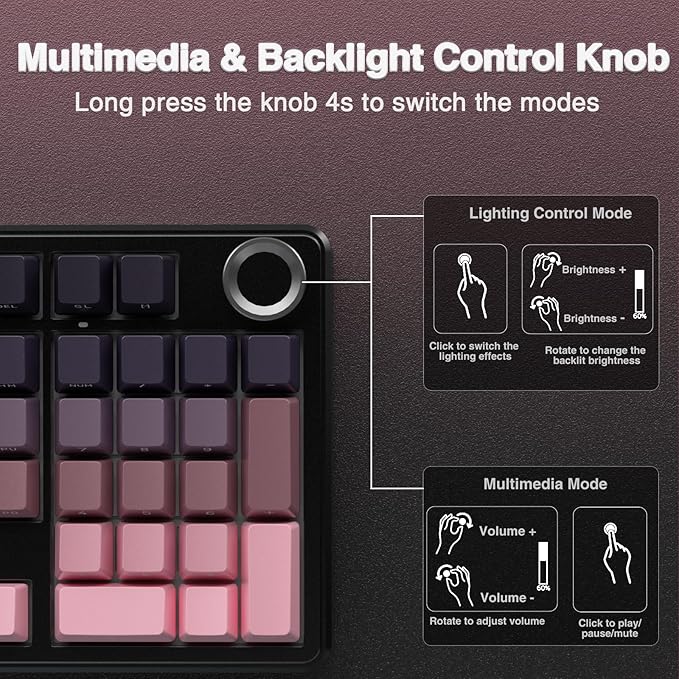 AULA F99 Pro Wireless Mechanical Keyboard with Knob,Tri-Mode BT5.0/USB-C/2.4GHz Hot Swappable Keyboard,Pre-lubed Switches,RGB Backlit Computer Gaming Keyboards