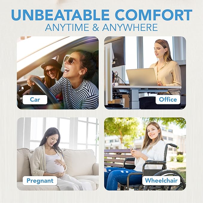 Car Seat Cushion, Comfortable Memory Foam Seat Pillow for Driving, Sciatica-Back Pain Relief, Cushion for Car-Truck, Office, Wheelchair - Gray