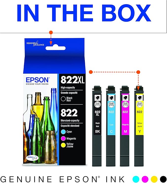 Epson® Workforce® Pro WF-4820 Wireless Color Inkjet All-in-One Printer & EPSON T822 DURABrite Ultra Ink High Capacity Black (T822XL120-S) T822 DURABrite Black