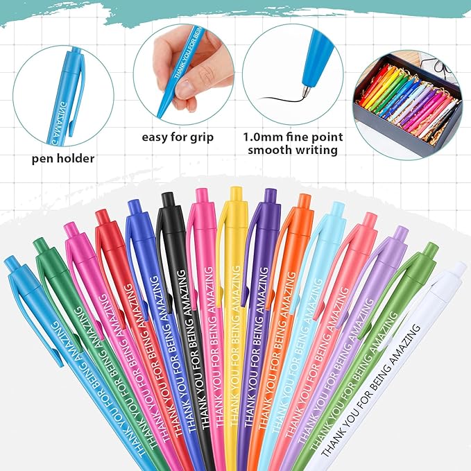 90 Pcs Ballpoint Appreciation Pen Inspirational Quotes Black Gel Ink Pens Bulk for Coworkers Employee Retractable Rolling Ballpoint Pens for Party Favors Thank You Gifts Supplies (Thank You)