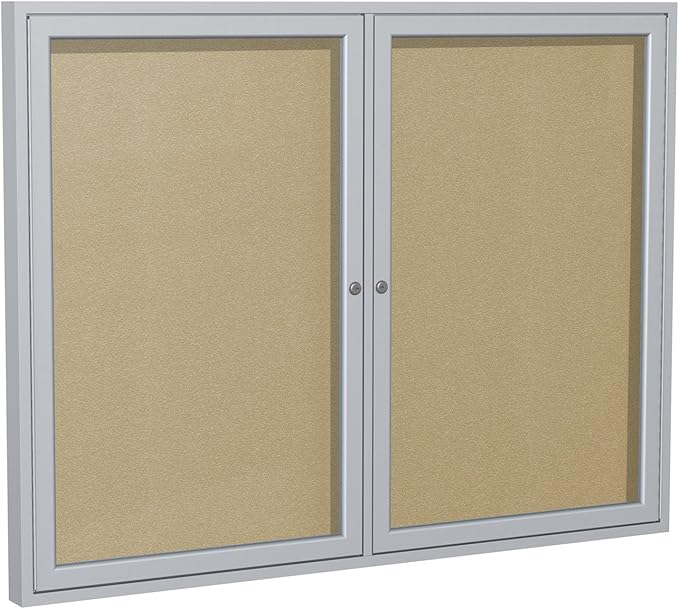 Ghent 48"x60" 2-Door Outdoor Enclosed Vinyl Bulletin Board, Shatter Resistant, with Lock, Satin Aluminum Frame - Caramel (PA24860VX-181), Made in the USA