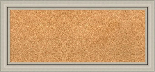 Amanti Art Natural Cork Board for Wall, 16x34 Vision Board with Silver Wood Frame, Medium Corkboard Office Decor for Home Organization, Casual Corkboard Pinboard to display items for home organization