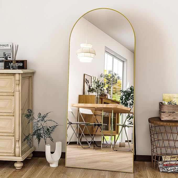 HARRITPURE Arched Full Length Mirror - 64"x21" Free Standing Leaning Mirror Hanging Mounted Aluminum Frame Modern Home Decor for Living Room Bedroom Cloakroom, Gold