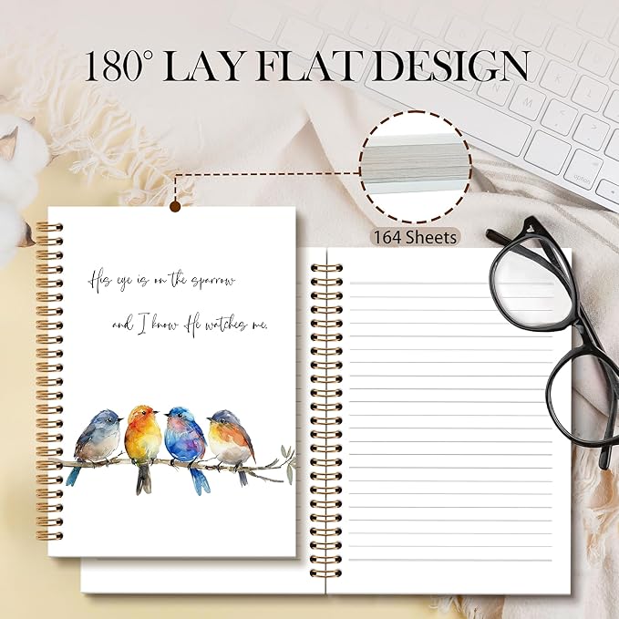 Christian Bird Sparrow Notebook Journal, Rustic Spring Bird Spiral Notebook, Sparrow Watching Notebooks Gifts for Birds Lovers Women Men, Birds Themed School Office Supplies, 6x8.2In