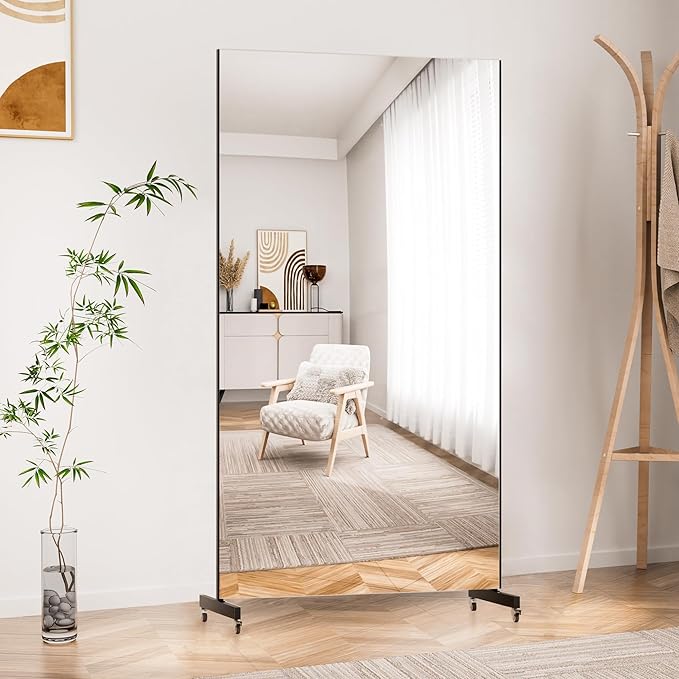 Brisafe Home Gym Mirror 79'' x 44'' - Safety Mirror with Wheels, Ultra Clear Nano Material, Oversized Shatterproof, 16LB, Black