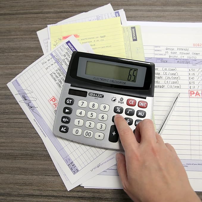 BAZIC 12-Digit Dual Power Desktop Calculator with Adjustable Display (Case of 12) (3012-12)