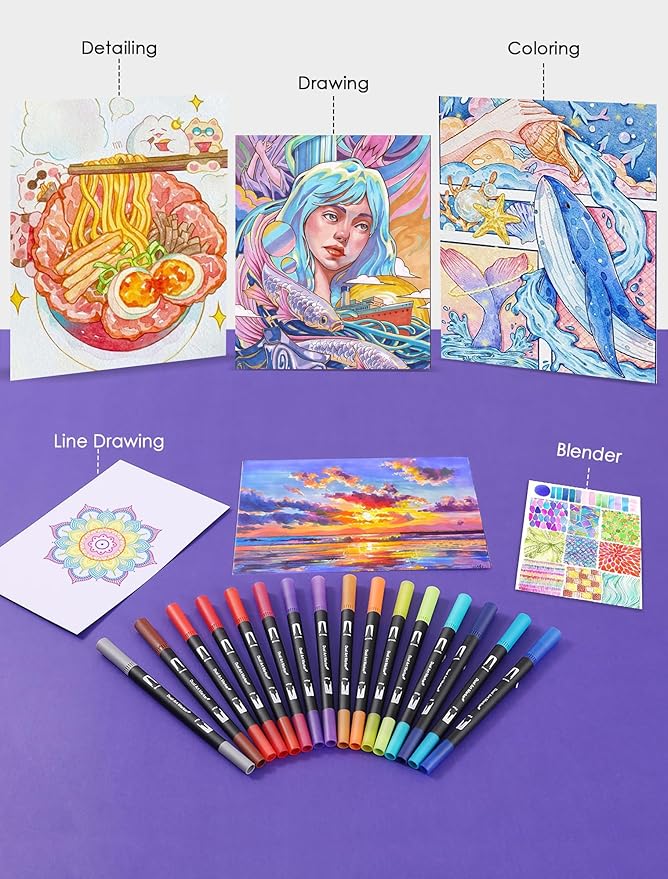 Double Brush Marker Pens, 72 Colors Art Markers Set with Fine Tip and Brush Tip for Kids Adult Coloring Book Hand Lettering Calligraphy Drawing Art Supplies Kit