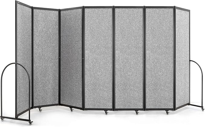 Folding Room Partition,Privacy Room Screen with Arms,Office Dividers Partition Wall,14'3"L* 6'7"H,Light Grey