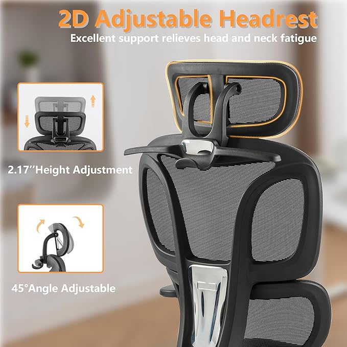 FLEXISPOT ErgoX-S Big and Tall Mesh Office Chair, Computer Desk Chair Adjustable Swivel with Footrest Lumbar Support Headrest and 360°Rotation for Home Office, Black Foam