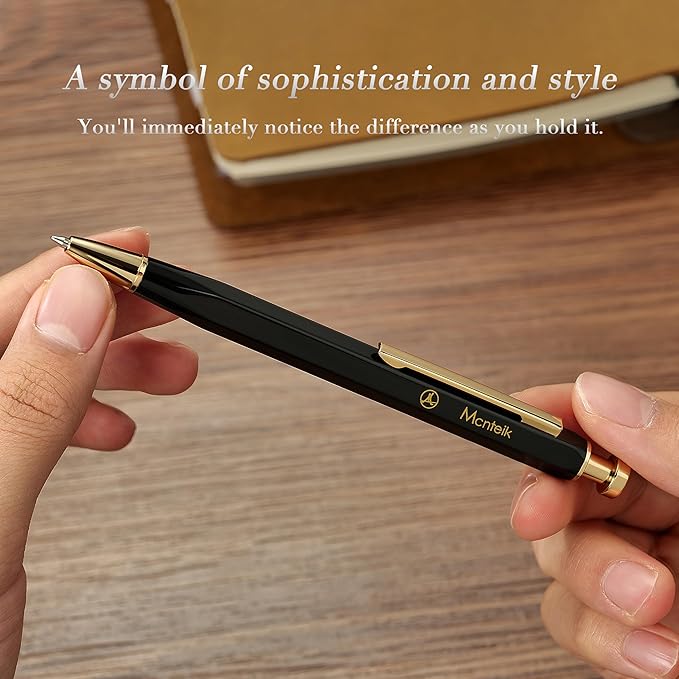 Black Click Pen With 24K Gold Finish, Fine lacquer work, Exquisite Gel Pen Gift Set for Men & Women, ADMOK Black refill, Office Supplies, Professional, Executive, Nice Retractable Pen