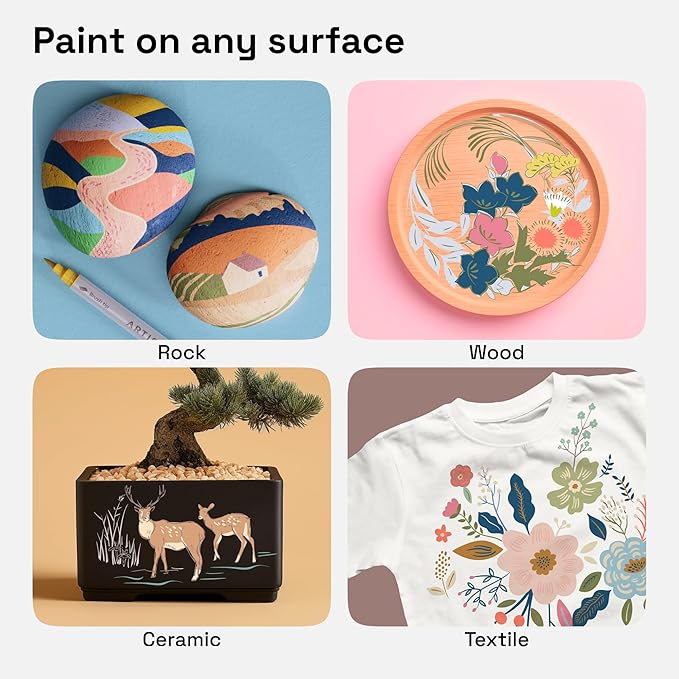 ARTISTRO 24 Pastel Dual-Tip Acrylic Paint Markers - Brush + Fine Tip Combo - Multi-Surface Paint Pens in Soft Colors