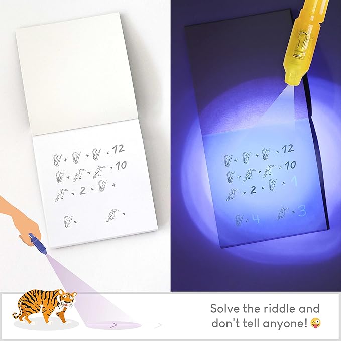 BONNYCO Invisible Ink Pen and Notebook Pack 32 Safari Party Favors for Kids Magic Spy Pen Goodie Bags Stuffers for Kids | Jungle Goody Bag Stuffers Return Gifts Birthday, Classroom Prizes Students