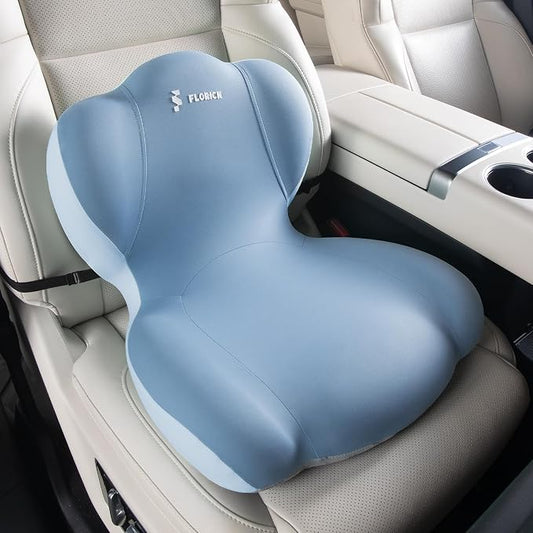 FLORICH Memory Foam Truck Seat Cushion with Adjustable Strap,Seat Cushion and Lumbar Support Pillow for Car Office Chair, Ergonomic Back Support & Sciatica Relief for Long Drives(Blue)