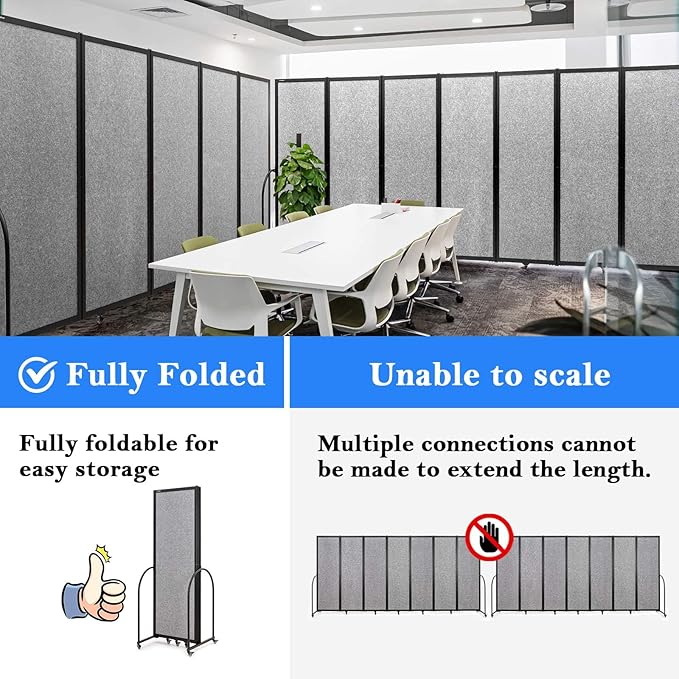 Folding Room Partition,Privacy Room Screen with Arms,Office Dividers Partition Wall,14'3"L* 6'7"H,Light Grey
