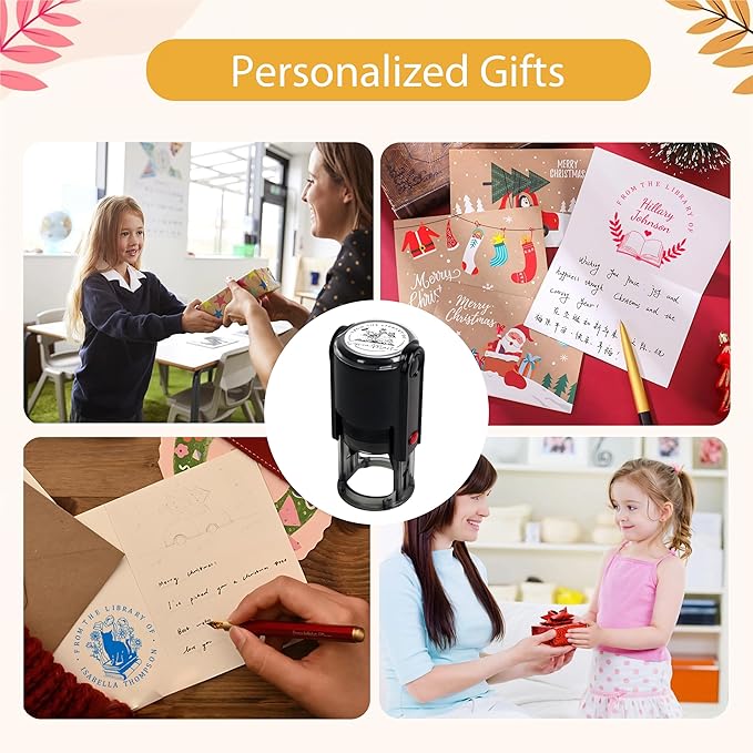 Customized Stamp Self Inking with Personalized Logo&Text Reusable Business Stamp for Book Lovers Teachers Librarians Ideal Gift for Birthday Holidays