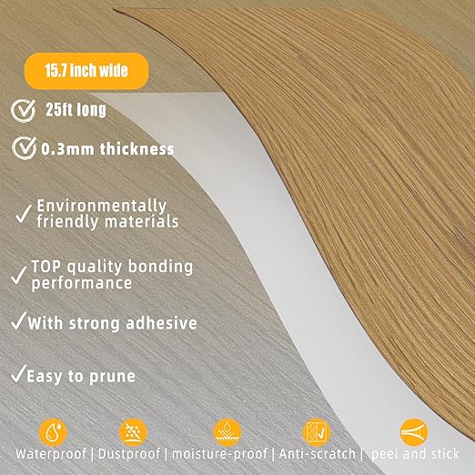 GSCIT Club Oak Wallpaper, 15.7 inch X 25ft Self Adhesive Wood Grain Repair Tape Patch for Tables, Chairs, Baseboards, Doors, Windows, Floors, Handicraft DIY.