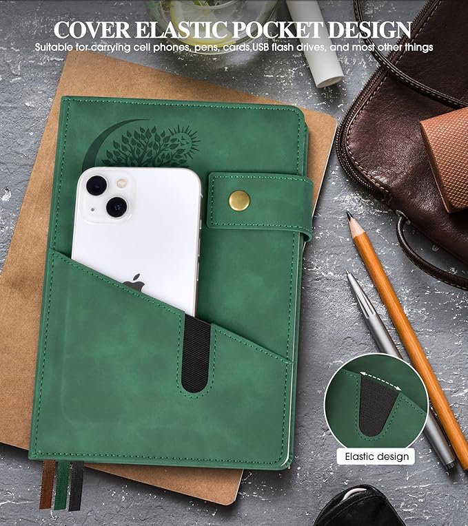 Blank Journal Notebook, A5 Hardcover Leather Sketchbook with 200 Pages Thick Blank Paper for Men Women, Unlined Drawing & Writing Journal, 5.9" x 8.4" Plain Notebook (green)