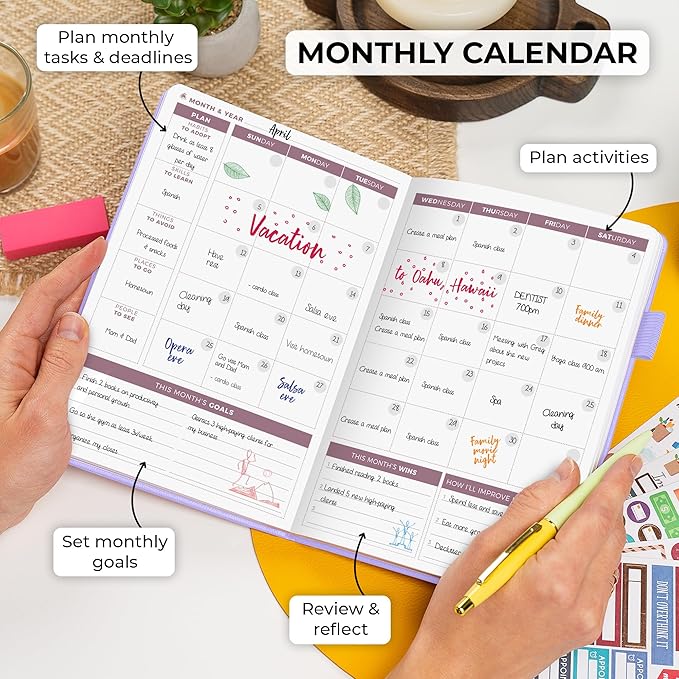 Clever Fox Planner 2nd Edition – Colorful Weekly & Monthly Goal Planner, Time Management & Productivity Organizer, Undated, A5 (Lavender)