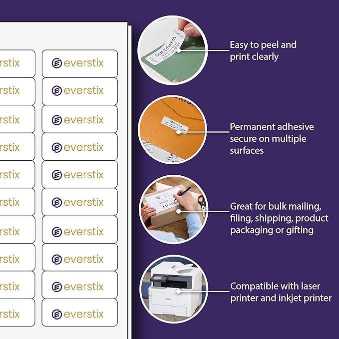 2" x 4", 100 Sheets, 1000 Blank Shipping Labels, Printable White Sticker, Shipping Labels for Laser & Inkjet Printers, Letter Size