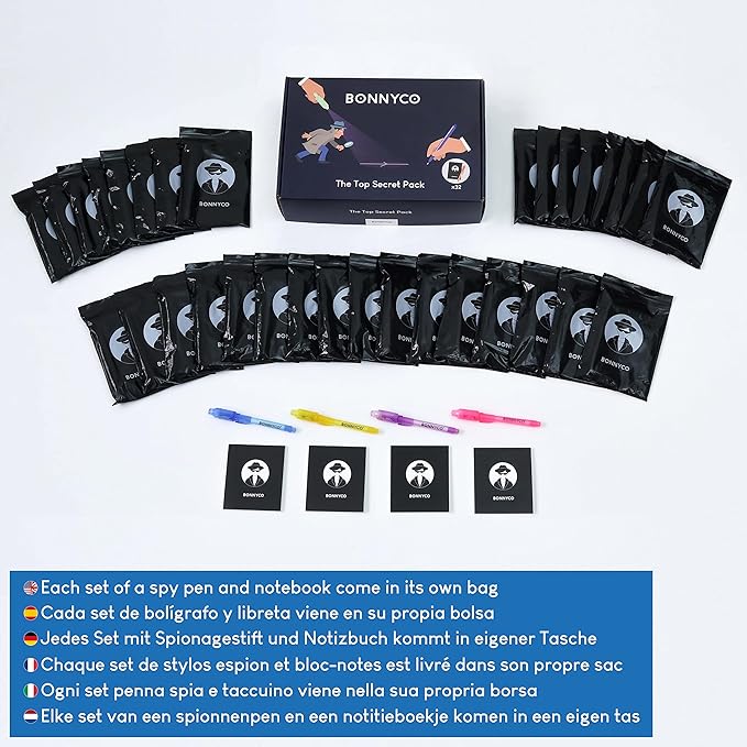BONNYCO Invisible Ink Pen and Notebook, Pack of 32 Party Favors for Kids Birthday | Spy Pen Party Supplies, Pinata Stuffers, Prizes for Kids | Magic Pen Birthday Party Favors, Prizes for Students