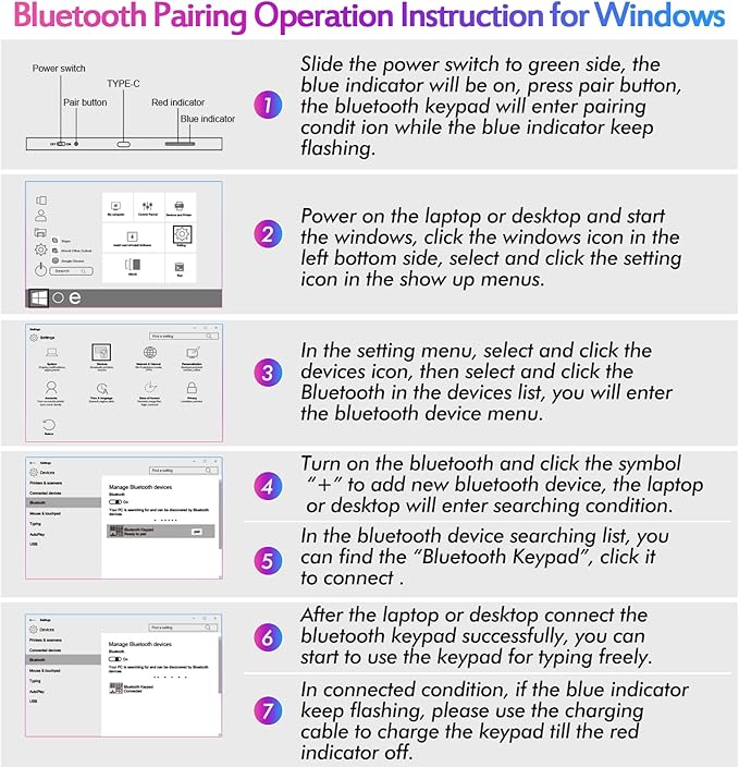 Foloda Bluetooth Number Keypad, Wireless 10 Keys Number Pad for Laptop, 34 Keys Rechargeable Numeric Numpad Key Pad Extensions Keyboard for Chromebook Notebook MacBook