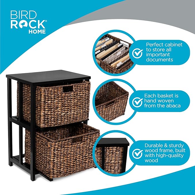 BIRDROCK HOME 2 Tiered File Cubby w/Wood Top - File Cabinet, Home Office Storage, Nightstand, Decorative Wooden Organizer | Desk, Modern Table, Shelves, Side Table, Craft Furniture - Brown Wash