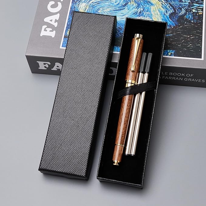 Ayiaren Luxury Walnut Wood Ballpoint Pen Writing Set with 2 Black Ink Refills Fancy Business Office Pens Gift Cool Nice Wooden Gel Pen for Men Women Journaling Executive Calligraphy Rollerball Pen