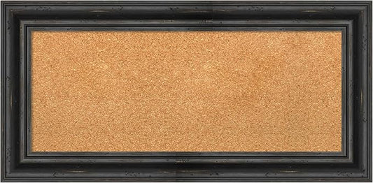 Amanti Art Natural Cork Board for Wall, 17x35 Vision Board with Black Wood Frame, Medium Corkboard Office Decor for Home Organization, Country Rustic Corkboard Pinboard to Display Items for Home