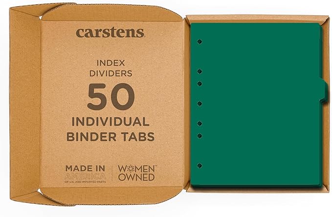 Carstens - Heavy Duty Plastic Ring Binder Dividers, Side Tab, 1/9 Cut, Tab 4 Position, US Letter, Green, Case of 50, (2618-04CS) - Ideal Medical Chart Dividers or Index Tabs for 3 Ring Binders