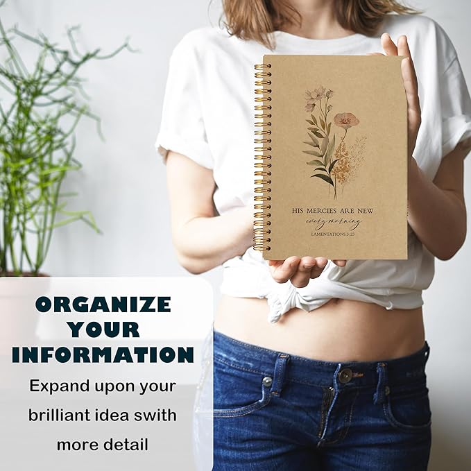 BearCake Floral Christian Notebook Journal, Christian Gifts for Women, Bible Notebooks for Note Taking, Bible Journaling Notebook, Hardcover Spiral Notebook 5.5x8.3 kraft paper