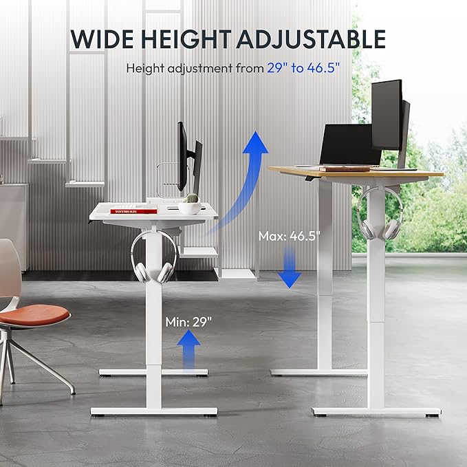 FLEXISPOT Standing Desk 55 x 24 Inch Adjustable Height Desk Home Office Computer Workstation Sit Stand Desk, White Top + White Frame