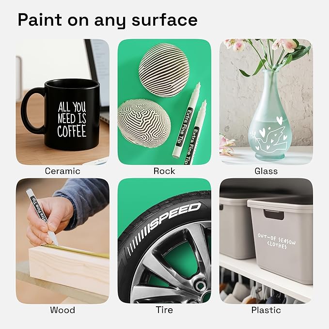 ARTISTRO 2 White Permanent Marker - Waterproof Markers for Tire, Fabric, Rocks, Glass, Ceramic, Wood, Paper - Oil Based Paint Pens - Extra-Fine Tip 0.7mm