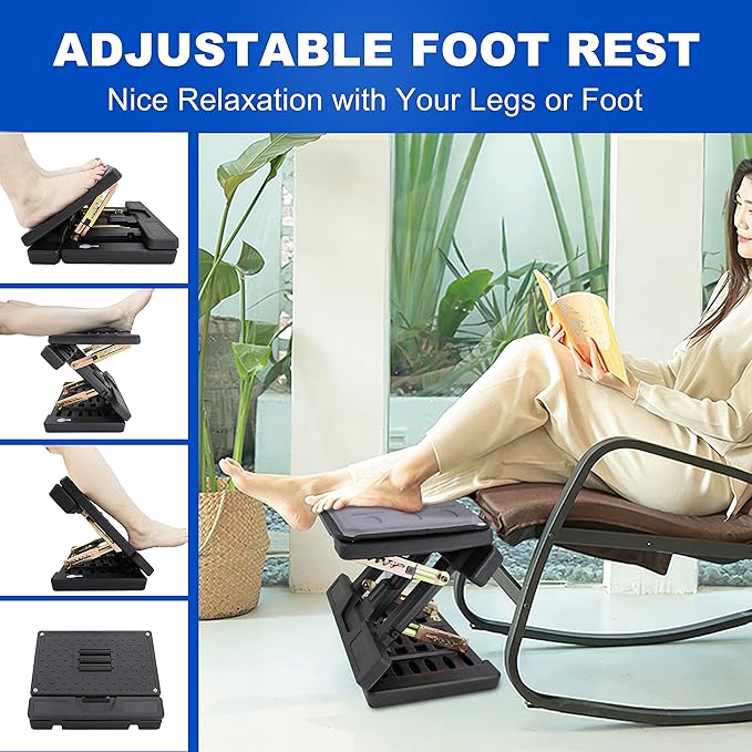 Adjustable Foot Rest and Footstool Under Desk, Ergonomic Leg Rest with Massage Roller, Height & Angle Adjustable, Detachable Cushion for Office and Home (Gray)