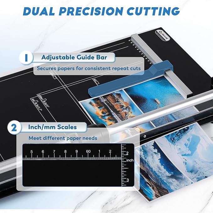 CGOLDENWALL A2 Rotary Paper Trimmer, 12 Sheets, w/Extra Blade & Gloves, for Cardstock Photo, Heavy Duty Paper Cutter for Offices Schools Crafts (24.8 Inch Cut Length)