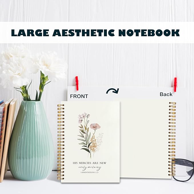 BearCake Bible Christian Journals Floral Notebooks for Women Note Taking,Prayer Journal for Women, His Mercies are New Every Morning,Bible Study Journal for Women 5.5x8.3