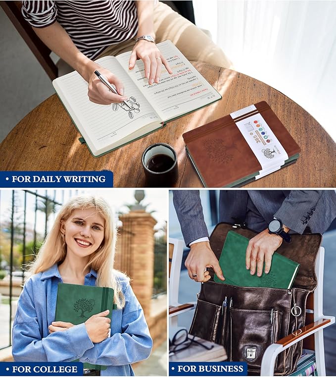 A5 Lined Journal Notebook - 365 Page Leather Journals for Writing Women & Men，Hardcover Notebook with 100Gsm Thick Pages，Daily Diary for Travel, Work，School，Note Taking，College Ruled (5.9" x 8.5")