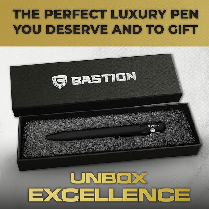 BASTION® Luxury Bolt Action Pen, Durable Professional Ballpoint Pen with Fine Tip, EDC Pen, Ink Refillable Pen for Birthday Gift, Travel Pen for School and Work