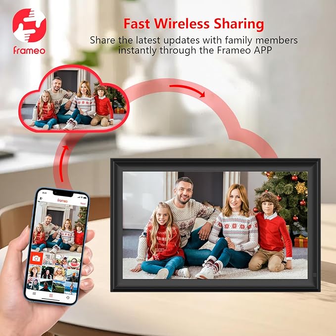 FRAMEO 15.6 inch Digital Picture Frame,Large WiFi Photo Frame 32GB,FHD IPS Touch Screen, Wall-Mounted,Share Photo/Video, Living Room Elderly Parents Birthday