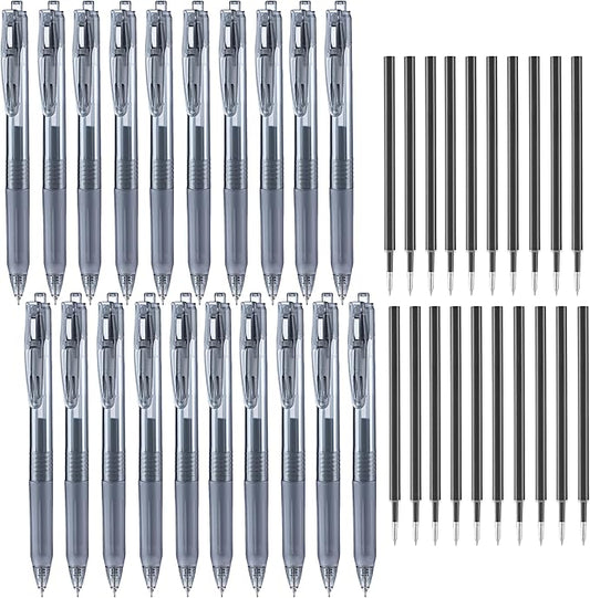 Aozora Black Gel Pens Fine Point Smooth Writing Pen 40 Pack Retractable Black Gel Ink Pen with Soft Grip 0.5mm Quick Dry Office School Supplies(20 Pens with 20 Refills)