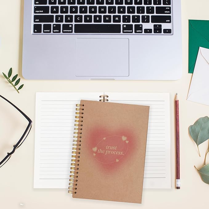 BearCake Aesthetic Notebooks, Trendy Y2K Pink Aura Preppy Notebook Journal, Trust the Process Inspirational Notebooks, Pink Aesthetic Office Supplies, Hardcover Spiral Notebook 5.5x8.3 kraft paper