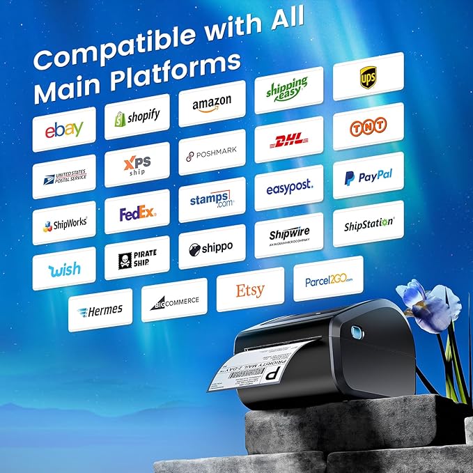 Bluetooth Shipping Label Printer 4x6 - D450BT Thermal Label Printer for Shipping Packages, Small Business, Home, Office, Compatible with Amazon, Ebay, Etsy, USPS