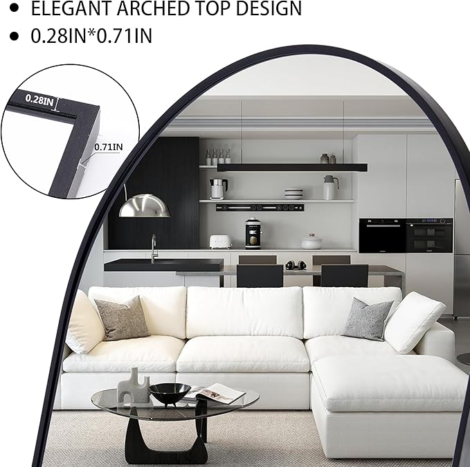 Arched Full Length Mirror, 64"×21" Floor Mirror with Stand, Large Full Length Mirrors for Home Wall Decor, Arched Mirrors for Bedroom Cloakroom Decor - Black