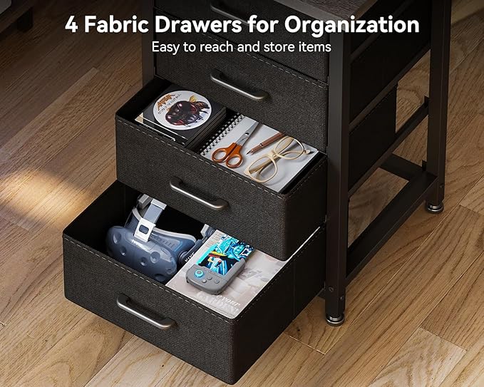 Casaottima L Shaped Desk with 4 Tier Drawers, 53" Gaming Desk with Power Outlets & USB, Reversible L-shaped Computer Desk with CPU Stand, Home Office Corner Table with Storage, Easy Assemble, Grey Oak