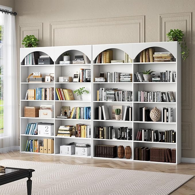 70.8’’ Tall Bookshelf and Bookcase, 7-Tier Double Wide Bookcase Modern Large Open Display Shelves with Curved Baffle for Home Office Living Room (White)