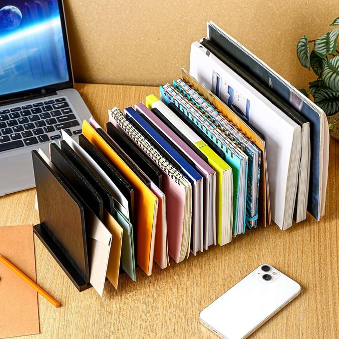 Desk Mail Organizer Wood File Holders 15 Slots Desk Organizer Countertop Letter Sorter Desktop Mail Paper Holder Folder Filing Cell Phone Document Storage Tray(Black)