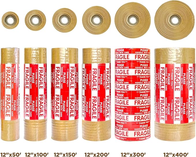 Honeycomb Packing Paper, 12"x50' Brown | Perforated Honeycomb Packing Paper Recyclable Moving Supplies for Shipping & Moving | Plastic-Free Alternative to Bubble Cushion Wrap with 36 Fragile Stickers