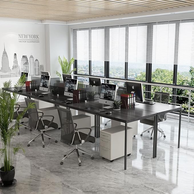 Bonzy Home Conference Tables 12ft Office Computer Desk for Meeting Room Study Writing Printer Table Save Space Design for 14 People Rustic Vintage Black 6PCS 141.6"x47.2"x29.5",Black