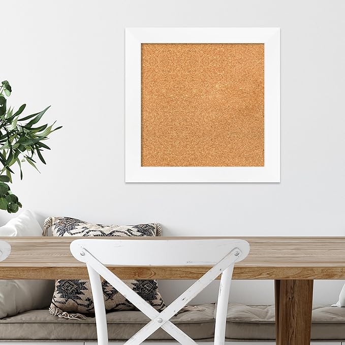 Amanti Art Natural Cork Board for Wall, 19x19 Vision Board with White Frame, Small Corkboard Office Decor for Home Organization, Modern Corkboard Pinboard to Display Items for Home Organization in